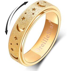 🆕Women Gold Anxiety Spinner Ring Stainless Steel Fidget Moon Star Rings